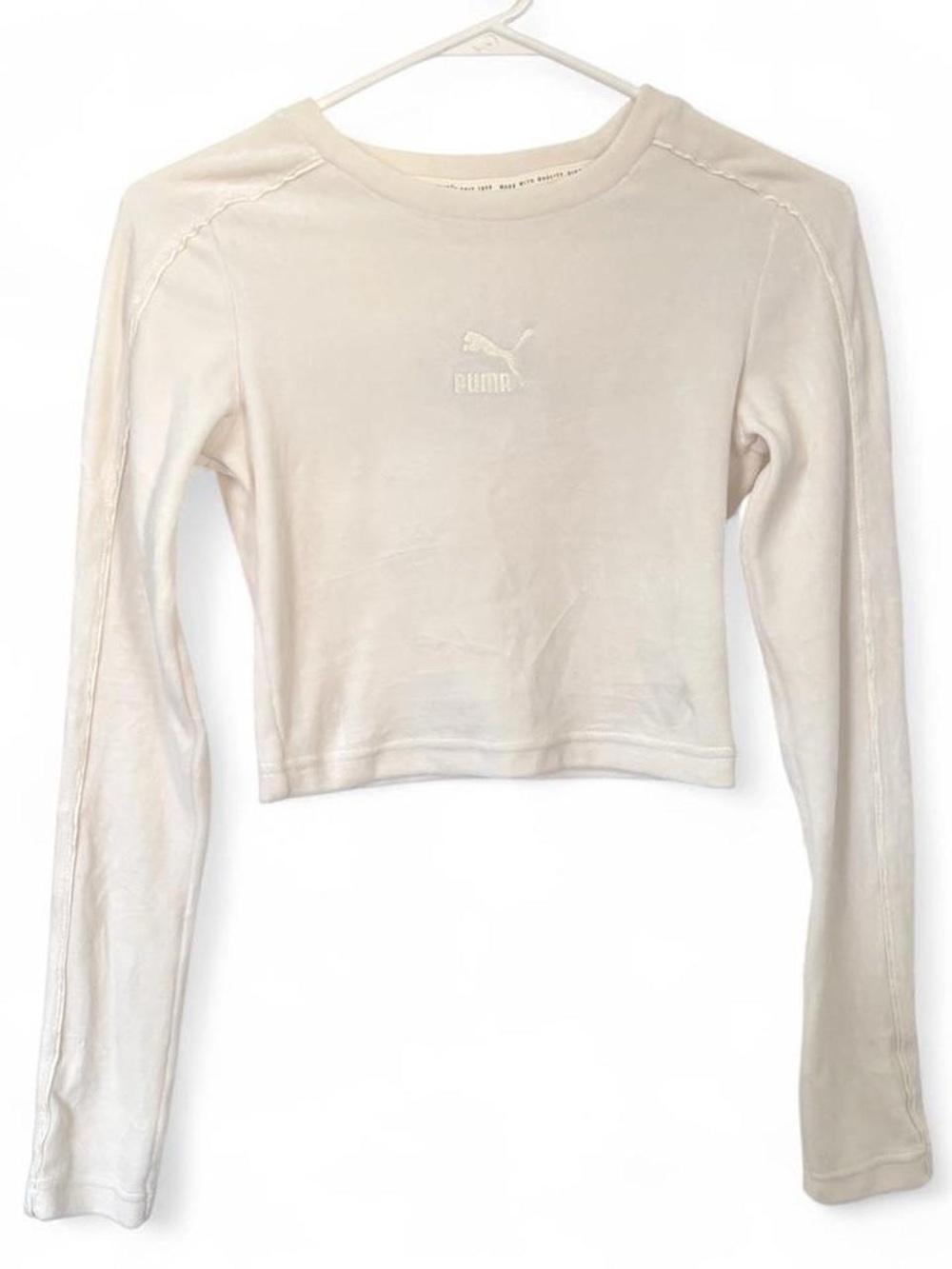 Puma Women's Long Sleeve Cropped Tee in Light Cream